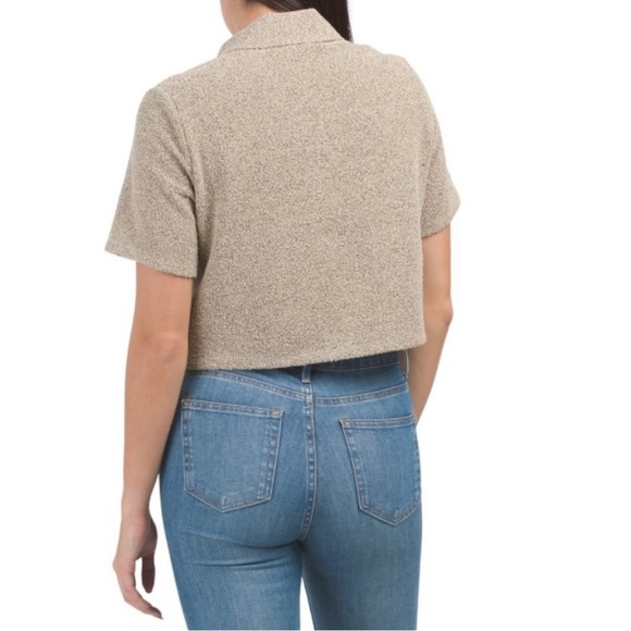 Theory Taupe Cropped Tweed Texture Polo - Picture 4 of 8